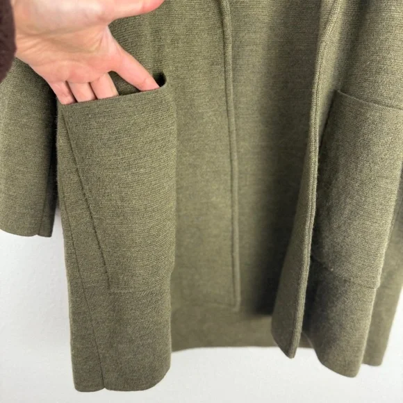 J. Crew Open Front Olive Green Sweater Blazer Coat Medium - Picture 4 of 8